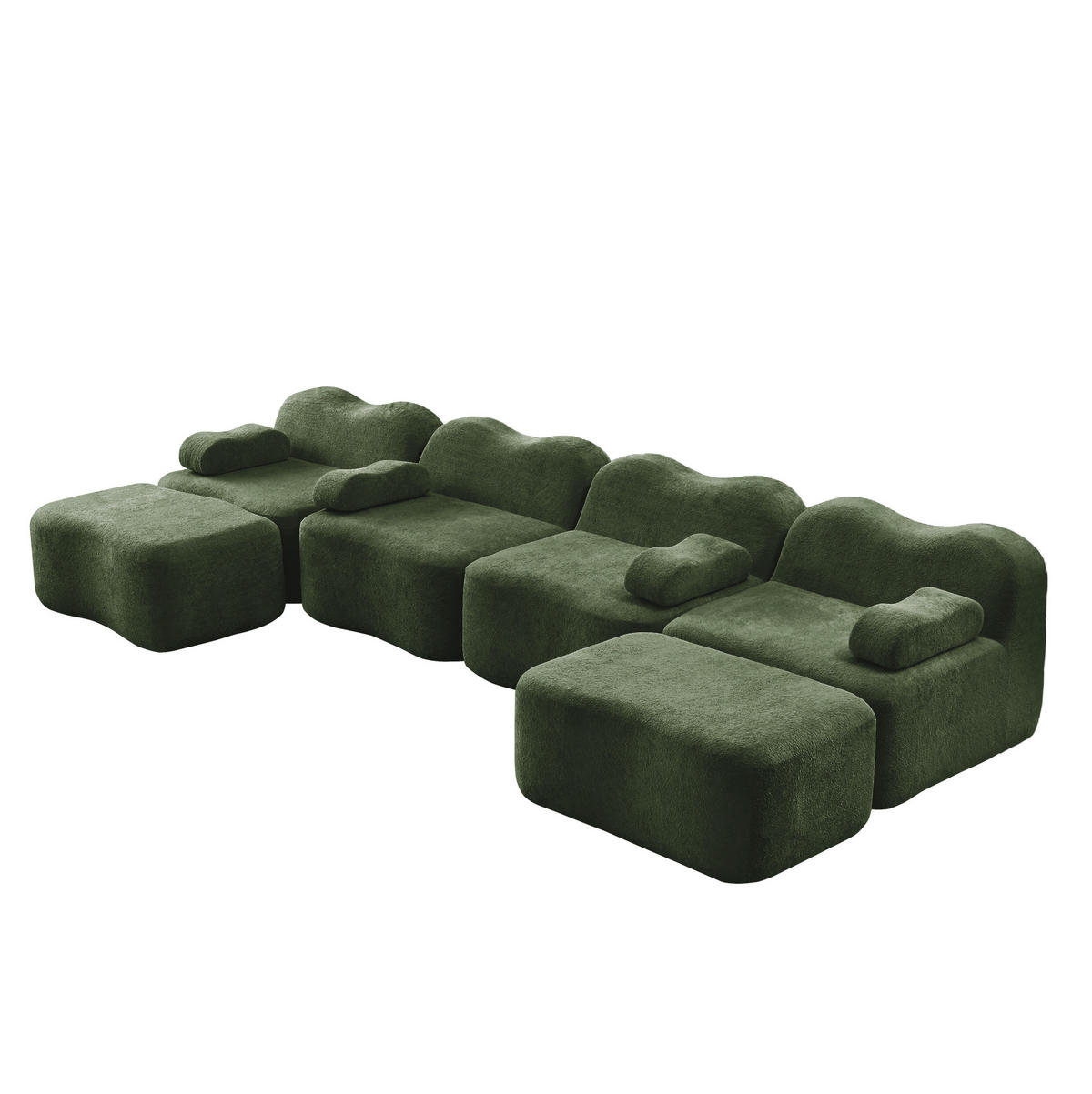 ECKSOFA mit Wellenform, Samtbezug und 2 Hockern, Grün - Grün, Textil (384/167cm) - Redom