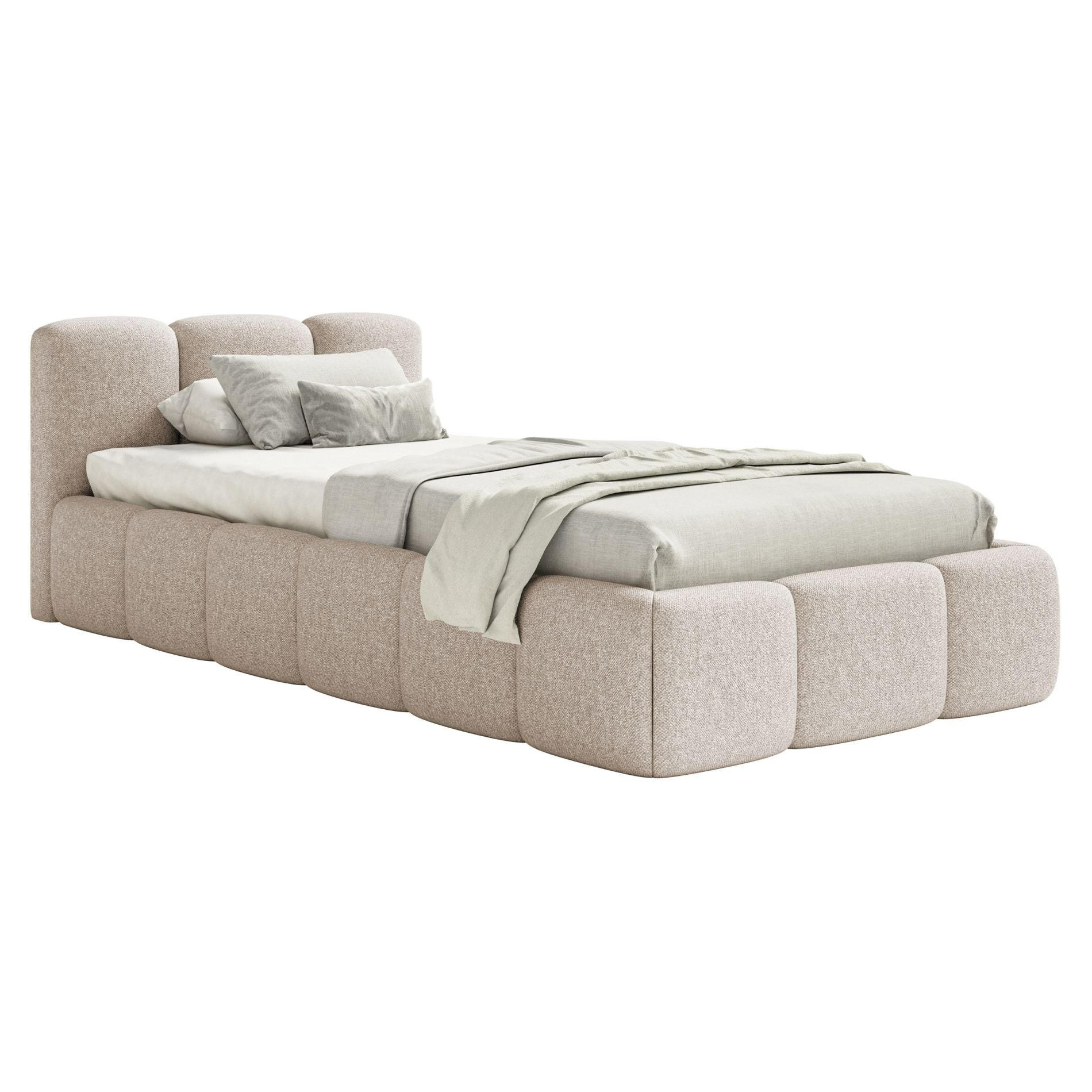 POLSTERBETT Cloudy Low Hellbeige Chenille, Bettkasten & Lattenrost, 90x200 cm - Ecru/Schwarz, Kunststoff/Textil (90/200cm) - Selsey