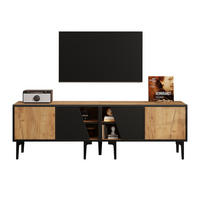LOWBOARD mit diagonalen Türen Naturholz/Schwarz 160/36.5/45 cm für bis 65 Zoll Fernseher Spanplatte - Schwarz/Naturfarben, Holzwerkstoff/Kunststoff (160/45/36.5cm) - EVRYAE