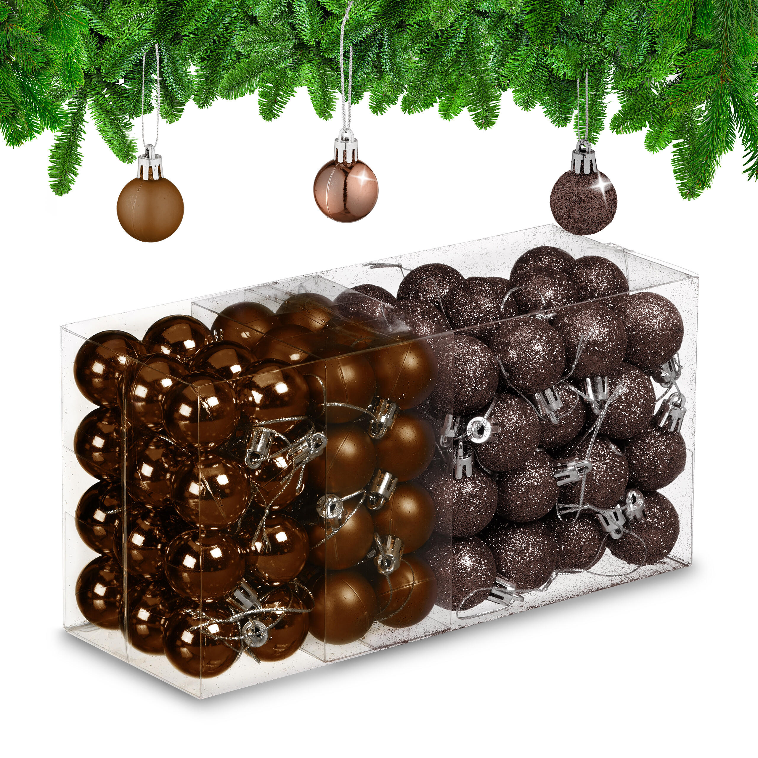 96-TLG.WEIHNACHTSKUGELN-SET - Braun, Kunststoff (3/4/3cm) - Relaxdays