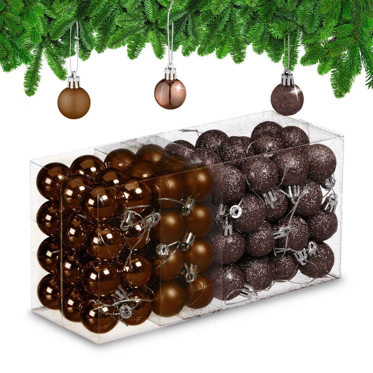 96-TLG.WEIHNACHTSKUGELN-SET - Braun, Kunststoff (3/4/3cm) - Relaxdays