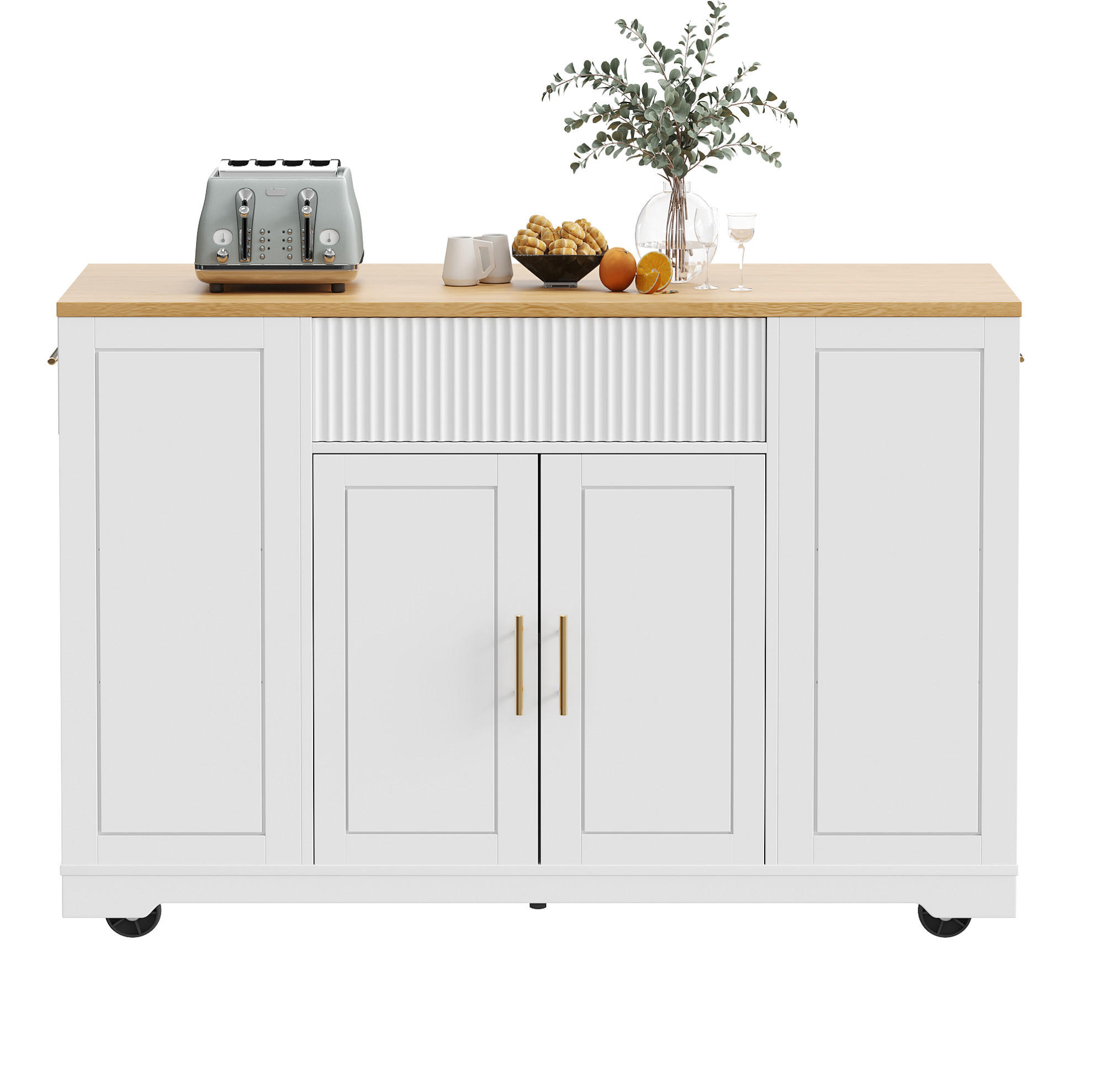 KÜCHENINSEL 120/50/92 cm Weiß aus MDF und Metall mit Rollen - Weiß, Holzwerkstoff (50/92/120cm) - OKMYHOME