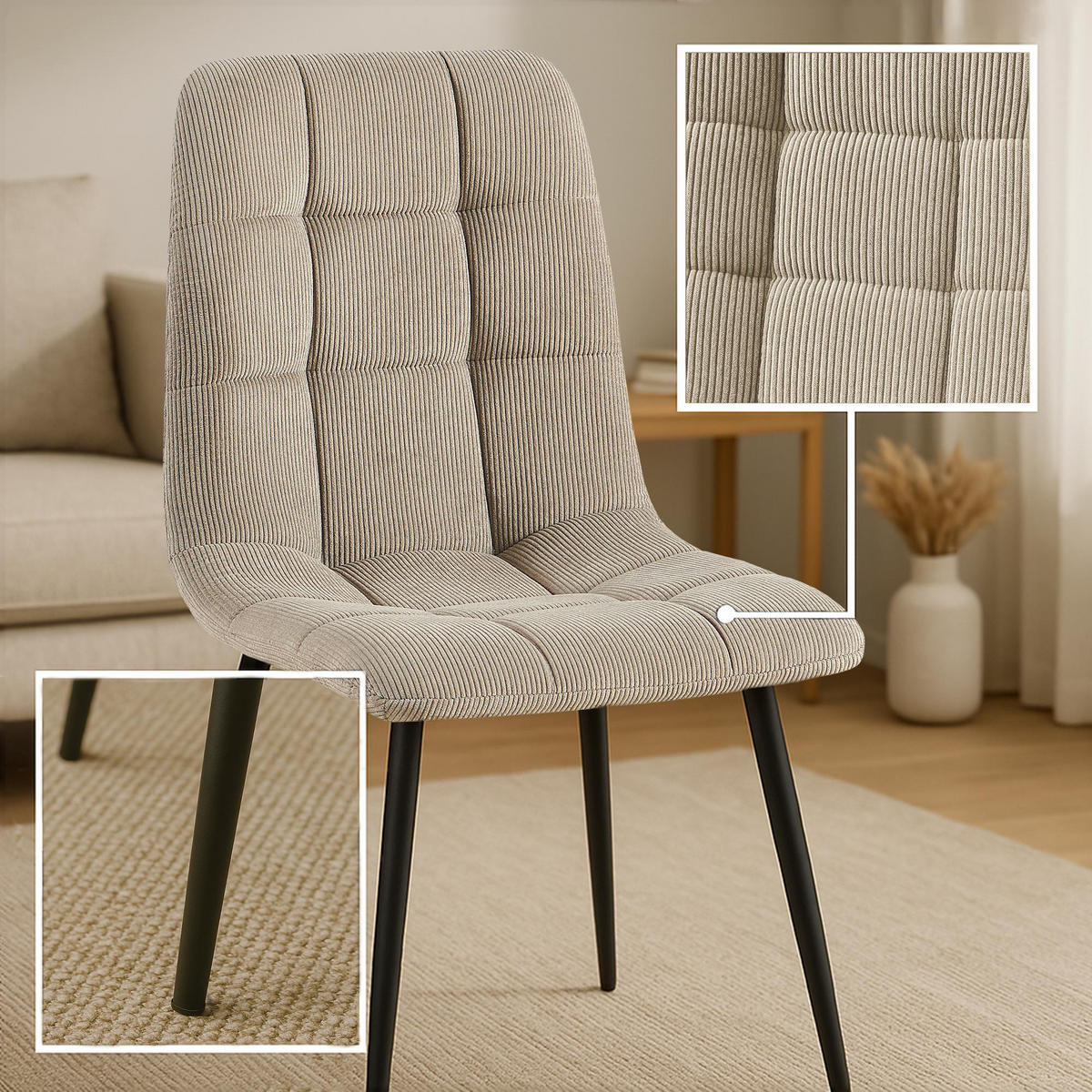 STUHL Cord Taupe - Taupe, Textil/Metall (45/84/55cm) - CLP