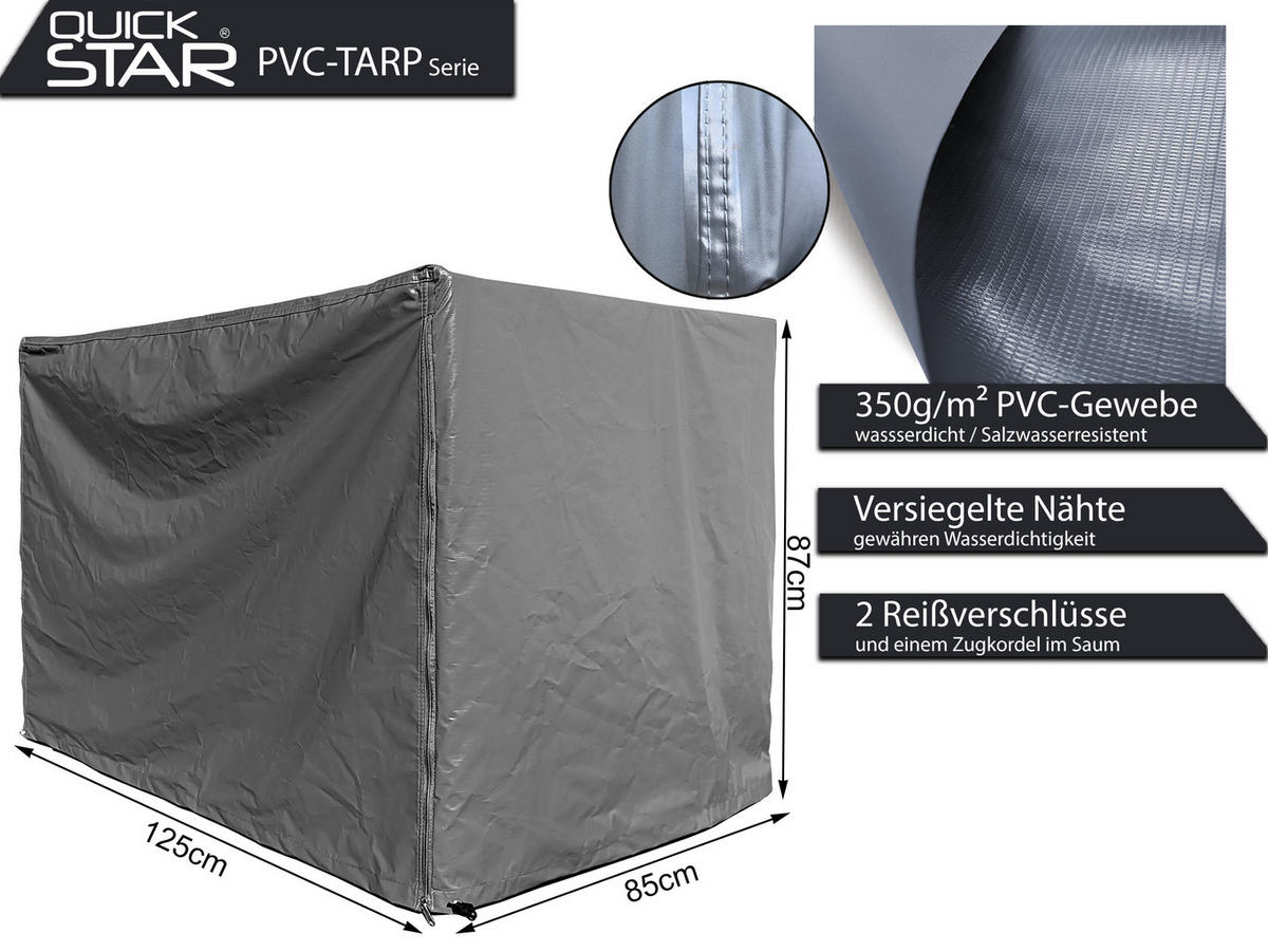 GITTERBOX Abdeckung Grau 125x85x87cm mit 2 Reißverschlüssen - Grau, Textil (85/87/125cm) - QUICK STAR