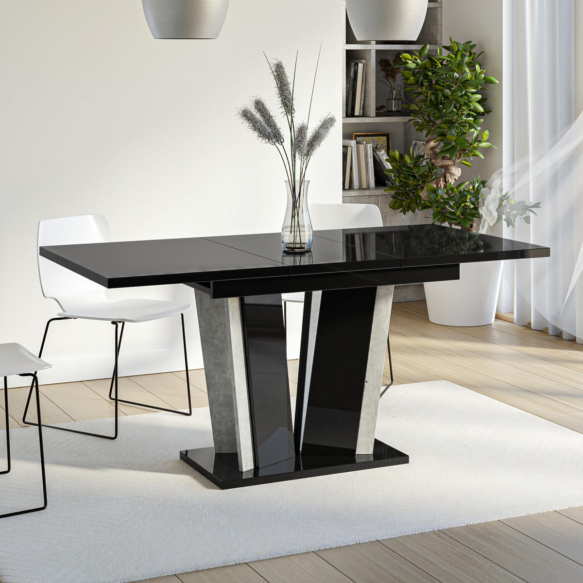 ESSTISCH Ausziehbar 120-160 cm Schwarz glänzend - Schwarz Hochglanz, Holzwerkstoff (160/80/75cm) - Home Collective