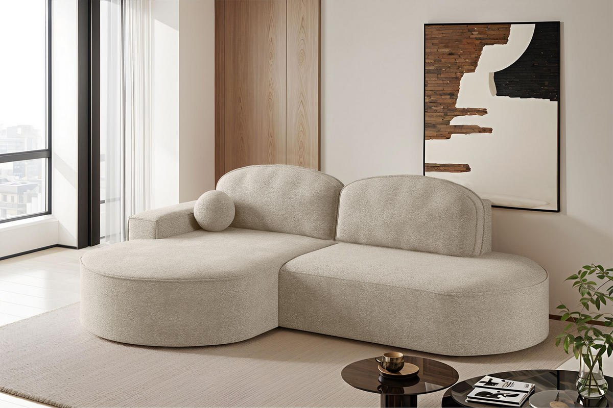 ECKSOFA mit Schlaffunktion und Bettkasten Modena Runden stoff Arena Beige Links - Beige, Holz (179/278cm) - Kaiser Möbel