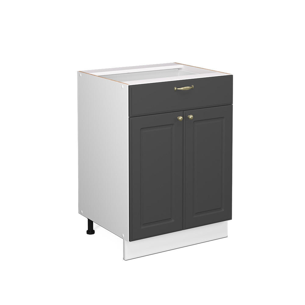 KÜCHENUNTERSCHRANK Fame-Line Anthrazit-Gold 60 cm mit Schublade ohne AP - Anthrazit/Weiß, Holzwerkstoff (60/82/51.6cm) - Vicco