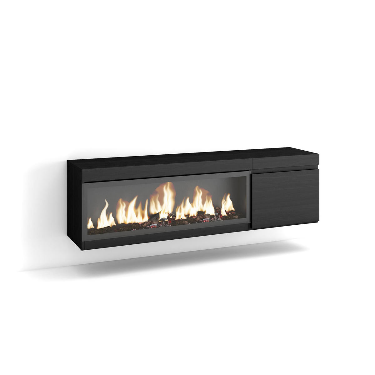 LOWBOARD, Tv-Schrank Elektrokamin XXL, Hängend, schwarz, 158/35/45cm - Schwarz, Holzwerkstoff (158/45/35cm) - Skraut Home