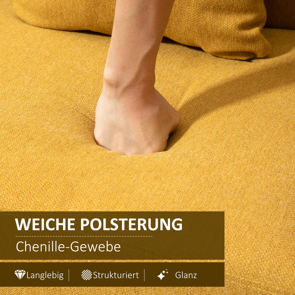 SOFA 2-Sitzer, Polyester Holz Natur+Gelb - Gelb/Naturfarben, Kunststoff (70/80/130cm) - HOMCOM