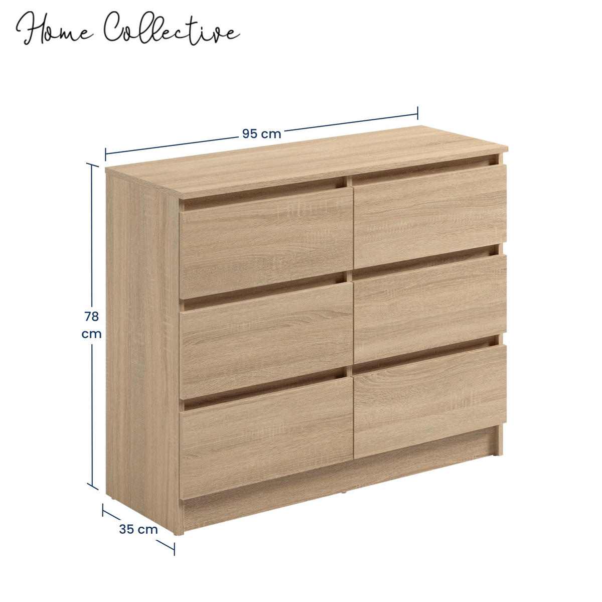 KOMMODE mit 6 Schubladen 95 cm breit in Sonoma - Sonoma Eiche, Holzwerkstoff (95/78/35cm) - Home Collective