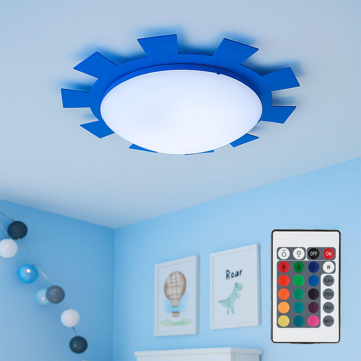 LED KINDERDECKENLEUCHTE Stahl Blau - Blau, Glas (35/35/8cm)