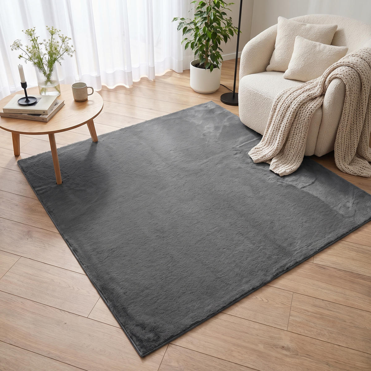 KURZFLORTEPPICH LUMI quadratisch dunkelgrau kuschelweich waschbar 120/120 cm - Dunkelgrau, Textil (120/120cm) - Tapiso