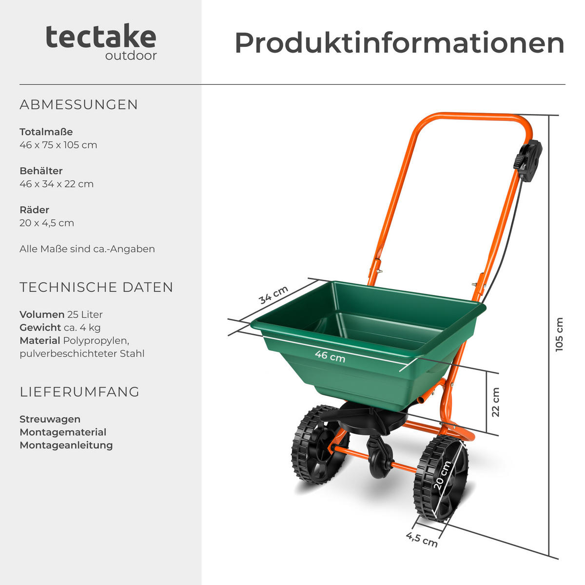 STREUWAGEN ,75 x 46 x 105 cm,grün - Grün, Textil (46/105/75cm) - tectake
