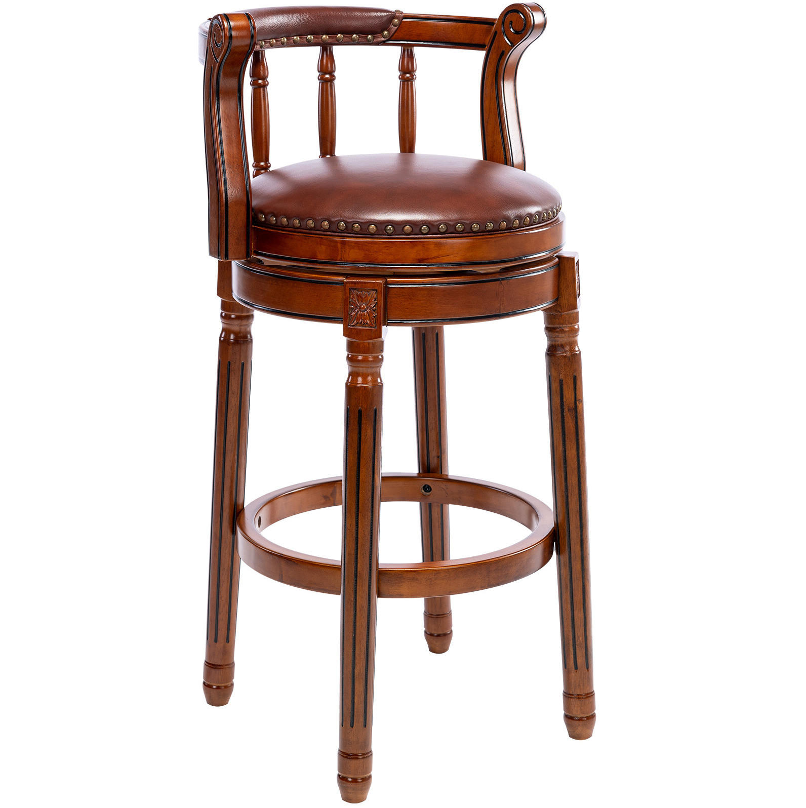 BARSTUHL drehbar mit Rückenlehne Sitzhöhe ca. 75 cm Leder Holz Braun - Braun, Holz (54.8/96/54.81cm) - Meubliv