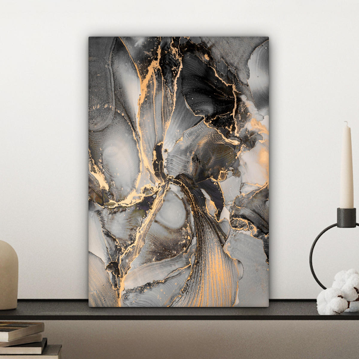 LEINWANDBILD Grau - Luxus - Gold - Marmor 20x30 cm - Dunkelgrau, Textil (20/30cm) - MuchoWow
