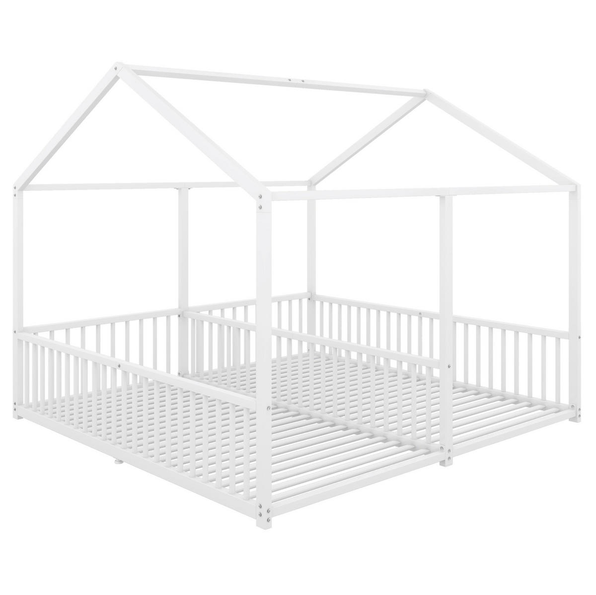 ETAGENBETT aus Metall 90x200 cm Weiß mit Leiter, Sicherheitsgeländer und Hausform - Weiß, Metall (90/200cm) - IVMEU