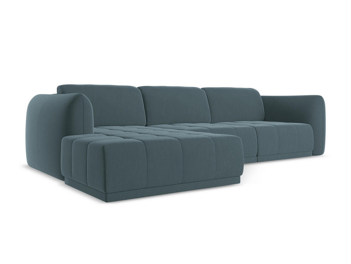 ECKSOFA Links Samt Stoff Blau - Blau/Petrol, Kunststoff/Textil (170/290cm) - Makamii
