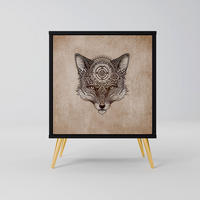 SIDEBOARD STEAMPUNK CLAN, Schwarz, 57,5x42x75,5 cm, Goldfarbene Metallfüße - Goldfarben/Multicolor, Holzwerkstoff/Metall (57.5/75.5/42cm) - SpaceRebels