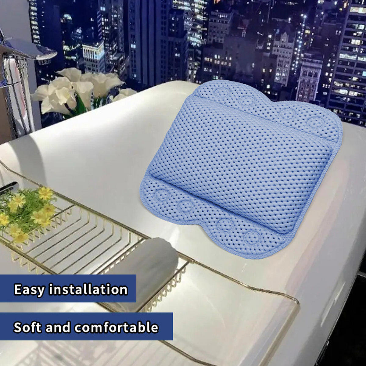 BADEKISSEN – 34 x 30 x 8 cm – Blau – 8 große Saugnäpfe - Blau, Textil (34/30cm)