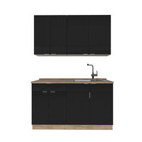 SINGLEKÜCHE Fame-Line, Schwarz gestreift/Goldkraft Eiche, 140 cm, AP Eiche - Honigeiche/Schwarz, Holzwerkstoff (140/81.6/60cm) - Vicco