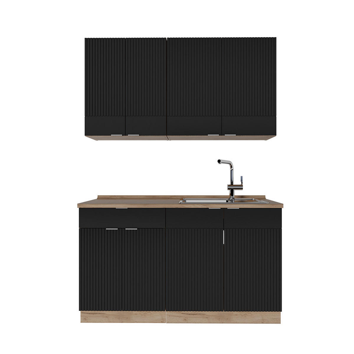 SINGLEKÜCHE Fame-Line, Schwarz gestreift/Goldkraft Eiche, 140 cm, AP Eiche - Honigeiche/Schwarz, Holzwerkstoff (140/81.6/60cm) - Vicco