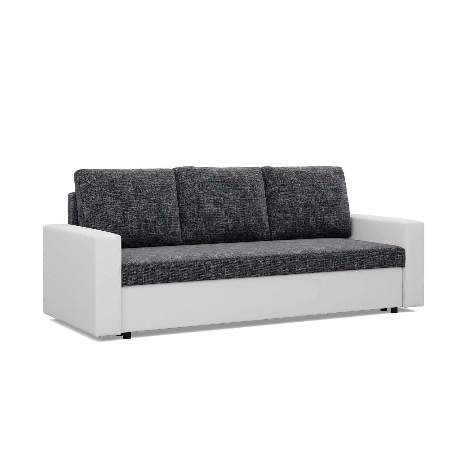 SOFA 3-SITZER MIT SCHLAFFUNKTION LUNA, Schwarz + Grau - Schwarz/Grau, Textil (220/92/92cm)