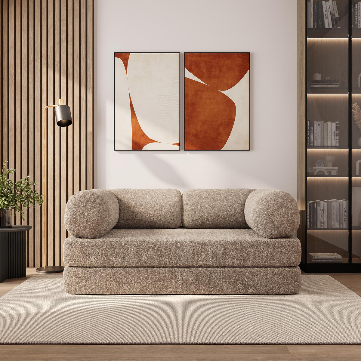 BETTSOFA EIREN aus Schaumstoff Bucle-Stoff Beige Schlaffunktion - Beige, Textil (170/68/80cm) - MASSENO