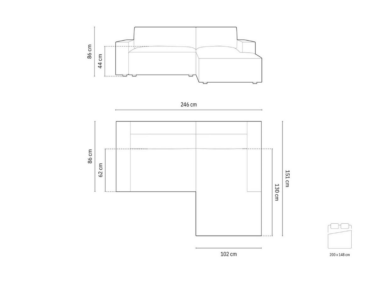 ECKSOFA ausklappbar rechts mit Container Jodie aus Samt leichtes beige 3 Sitzplätze - Creme, Textil (151/246cm) - Micadoni