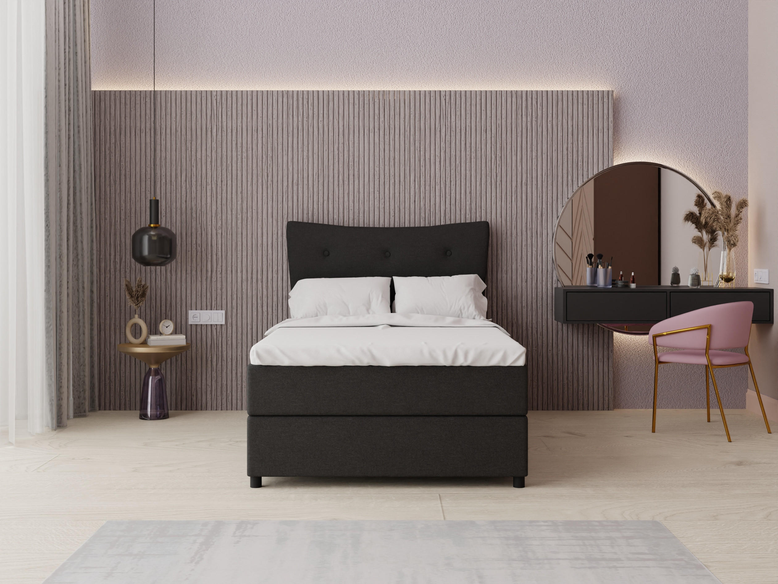 BOXBETT Nevada 120 x 200 cm Doppelbett mit hochwertiger Bonell-Matratze und Topper - Schwarz - Dunkelgrau, Holz (120/200cm) - Panda Möbel