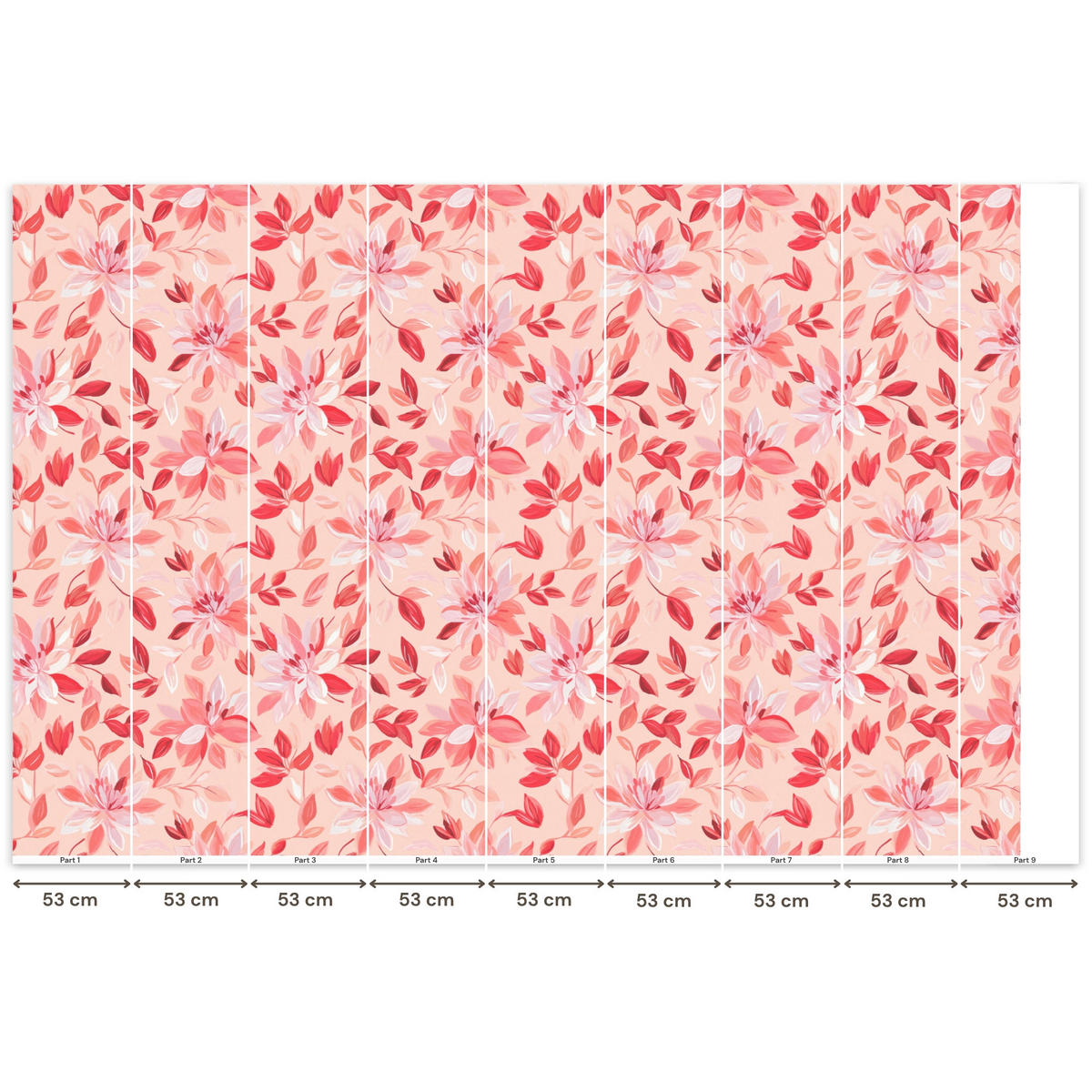 TAPETE - Botanisch - Blumen - Rot - 450x300 cm - Koralle, Papier (450/300cm) - OnlyWow