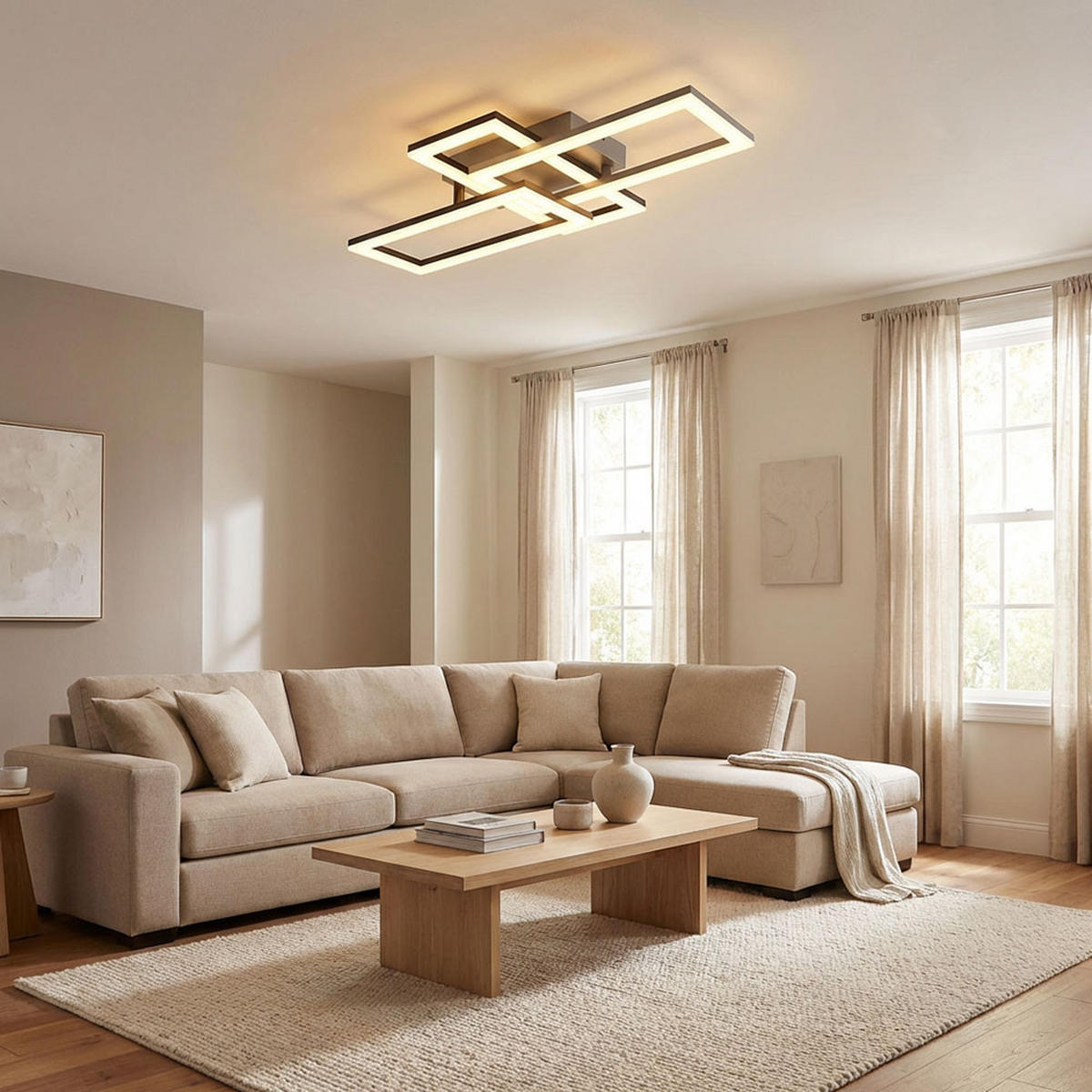 LED DECKENLEUCHTE Grau Opal - Grau, Kunststoff (61.4/34.1/9.3cm) - Globo Lighting