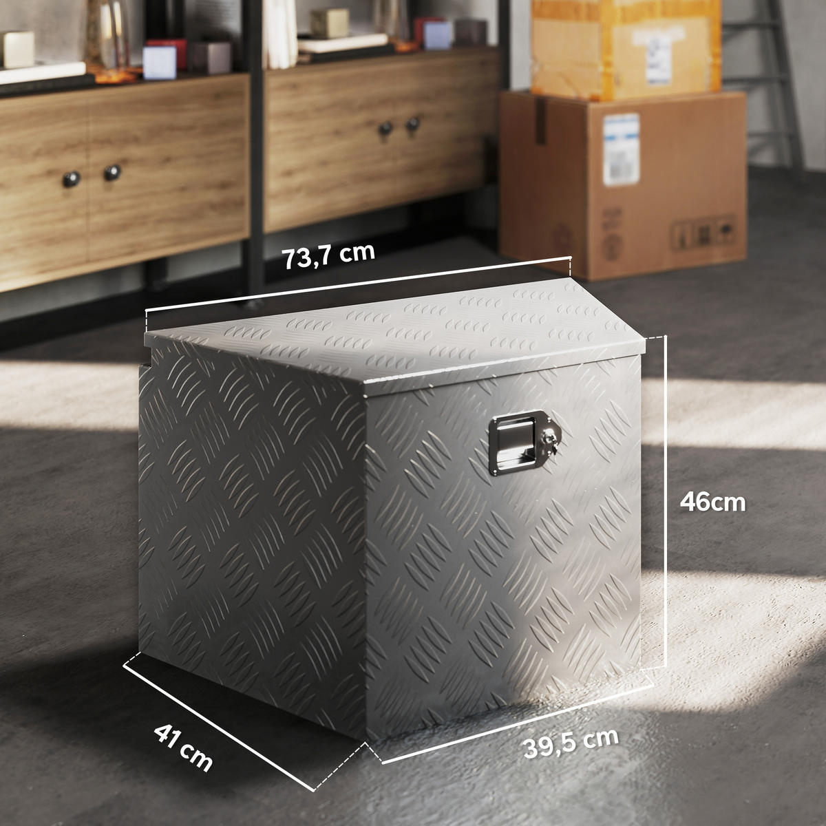 WERKZEUGKASTEN, Abschließbarer Aluminium-Kasten trapezförmig, 73,7 x 41 x 46 cm, Silber - Multicolor, Kunststoff (41/46/73.7cm) - FORIOUS
