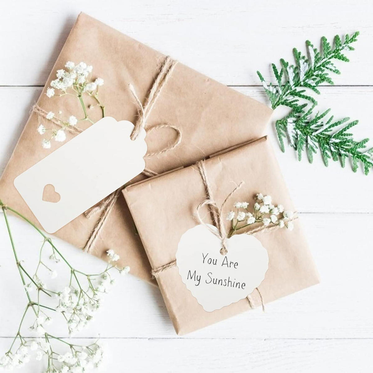 GESCHENKANHÄNGER 100 Stück mit Juteschnur 9,5 x 4,5 cm - Weiß, Papier (14.2/4.8/15.8cm)