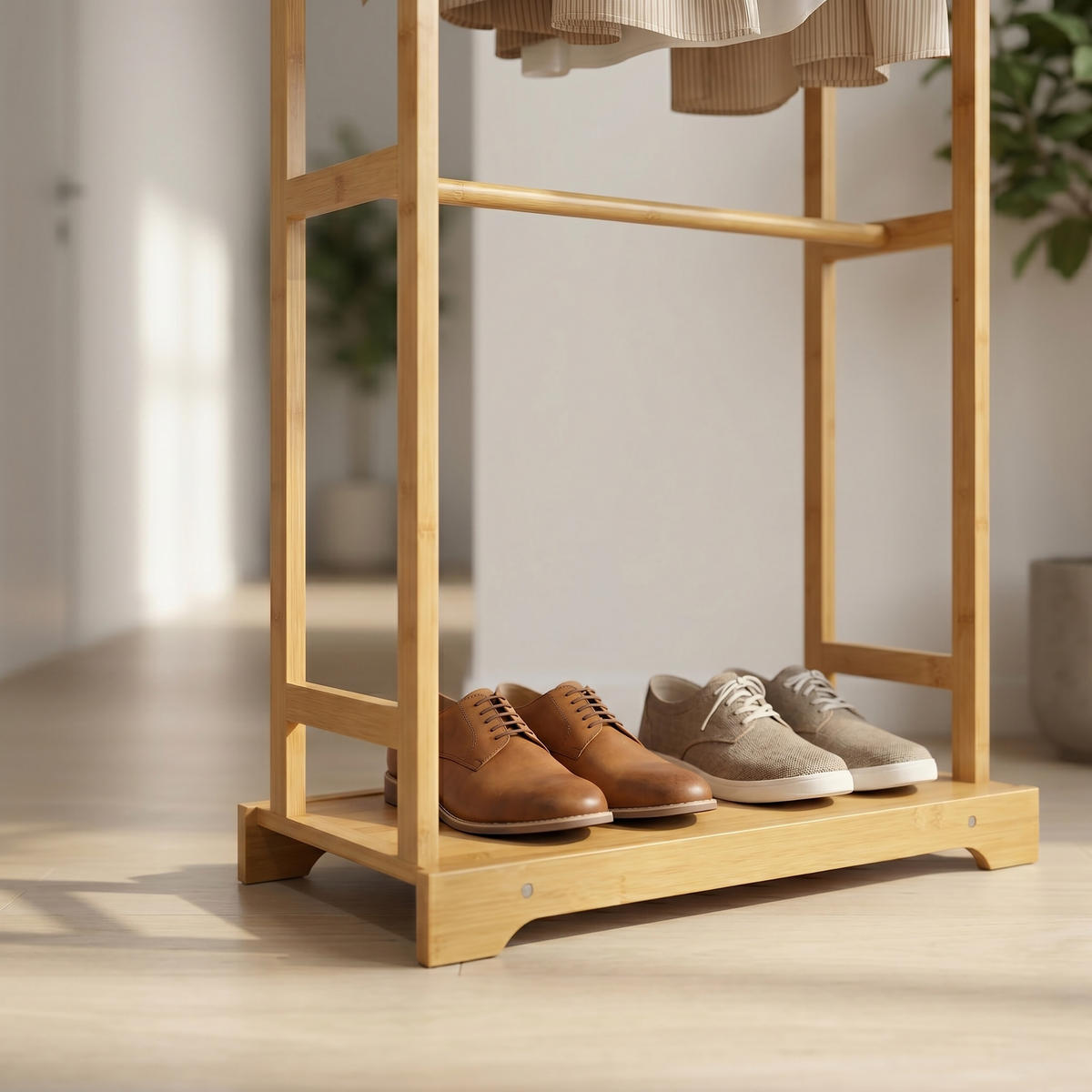 KLÄDSTÄLLNING Natur bambu 5 krokar - Ljusbrun, Trä (48/169/31cm) - Relaxdays