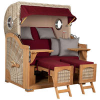 STRANDKORB XXL Düne Grande Teak PE Shell - Rot/Braun, Metall (142/170/95cm) - Mr. Deko