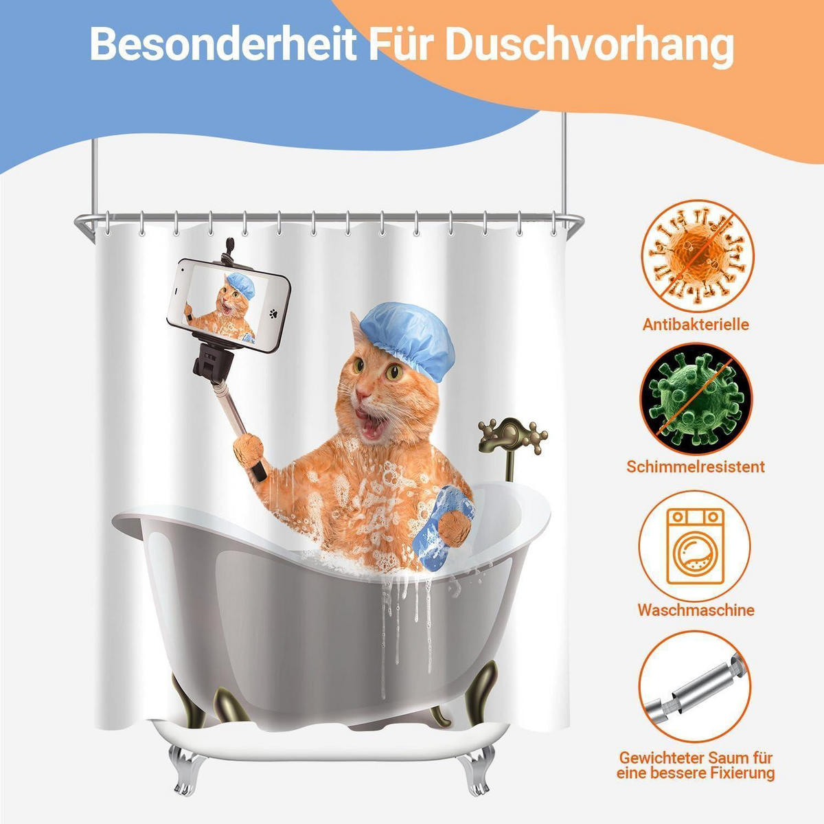 DUSCHVORHANG Cat Selfies 120 x 200 cm - Multicolor, Textil (200/120cm)