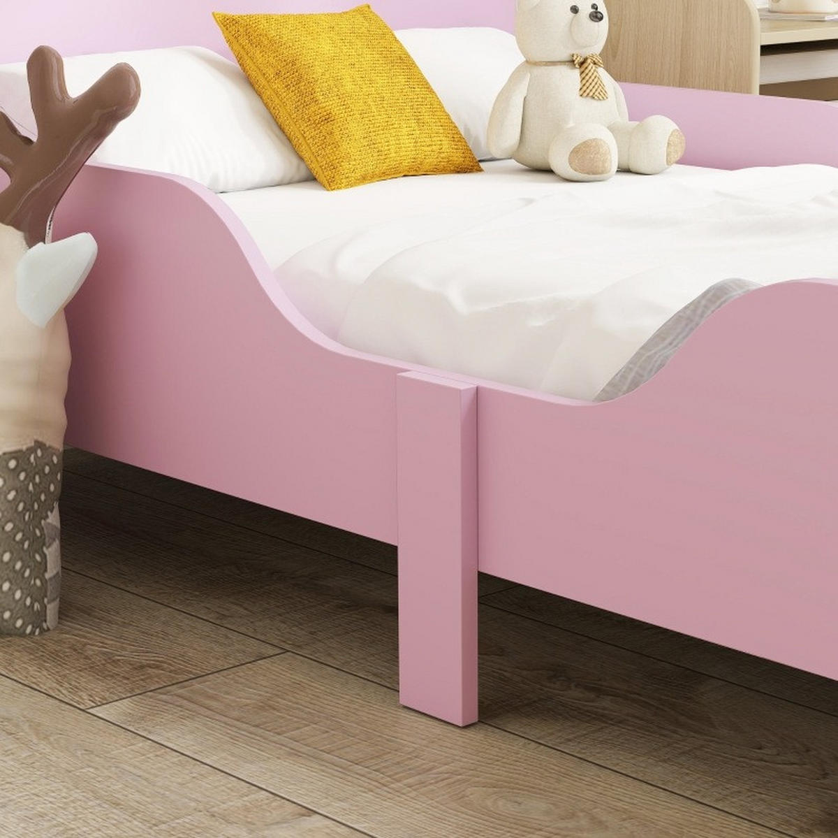 KINDERBETT 143,5/74,2/50 cm aus MDF und Kiefernholz mit Rausfallschutz Rosa - Pink, Holz (70/140cm) - Modenvie