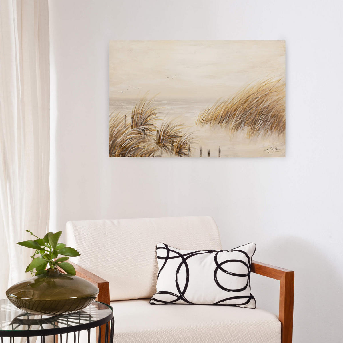 ACRYLBILD HANDGEMALT 90/60 cm - Beige, Holz/Textil (1.5/60cm) - KUNSTLOFT