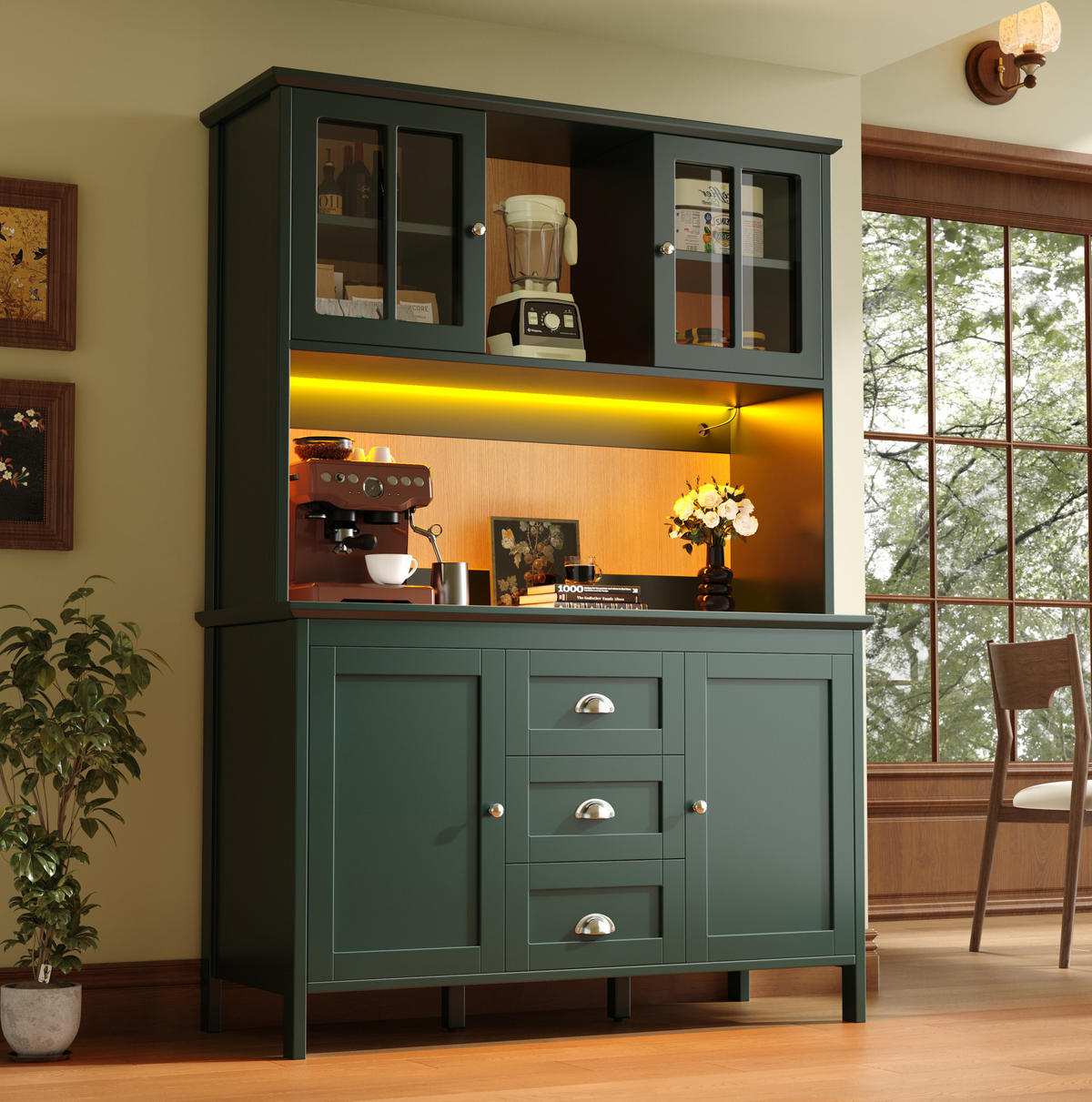 KÜCHENSCHRANK mit LED 120 x 40 x 179 cm MDF Grün - Grün, Holzwerkstoff (40/179/120cm) - Meubliv