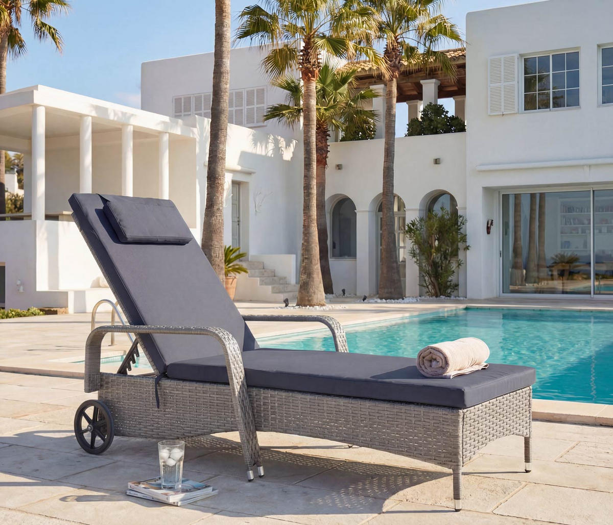 POLY-RATTAN SONNENLIEGE Grau, Grau - Grau, Kunststoff (71/108/197cm) - MCW