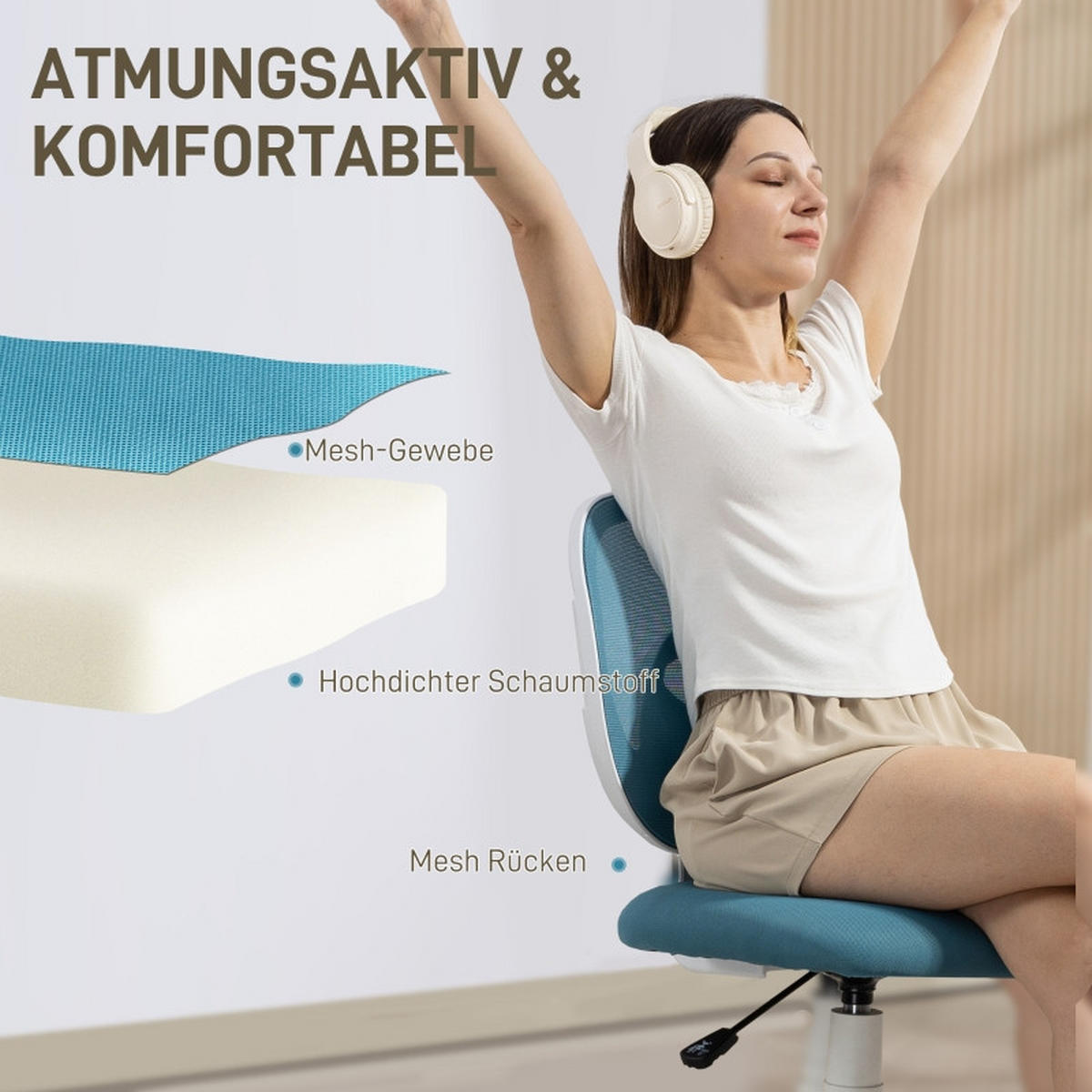 ERGONOMISKA snurrstolar med höjdjusterbart ryggstöd, blå - Blå, Metall (53/89/59.5cm) - SHOPENTRA