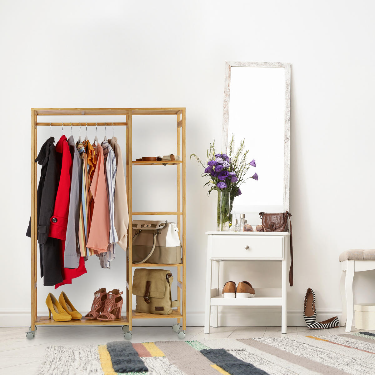 ROLOVACÍ vešiak - svetlohnedá, drevo/plast (92/136.5/30cm) - Relaxdays