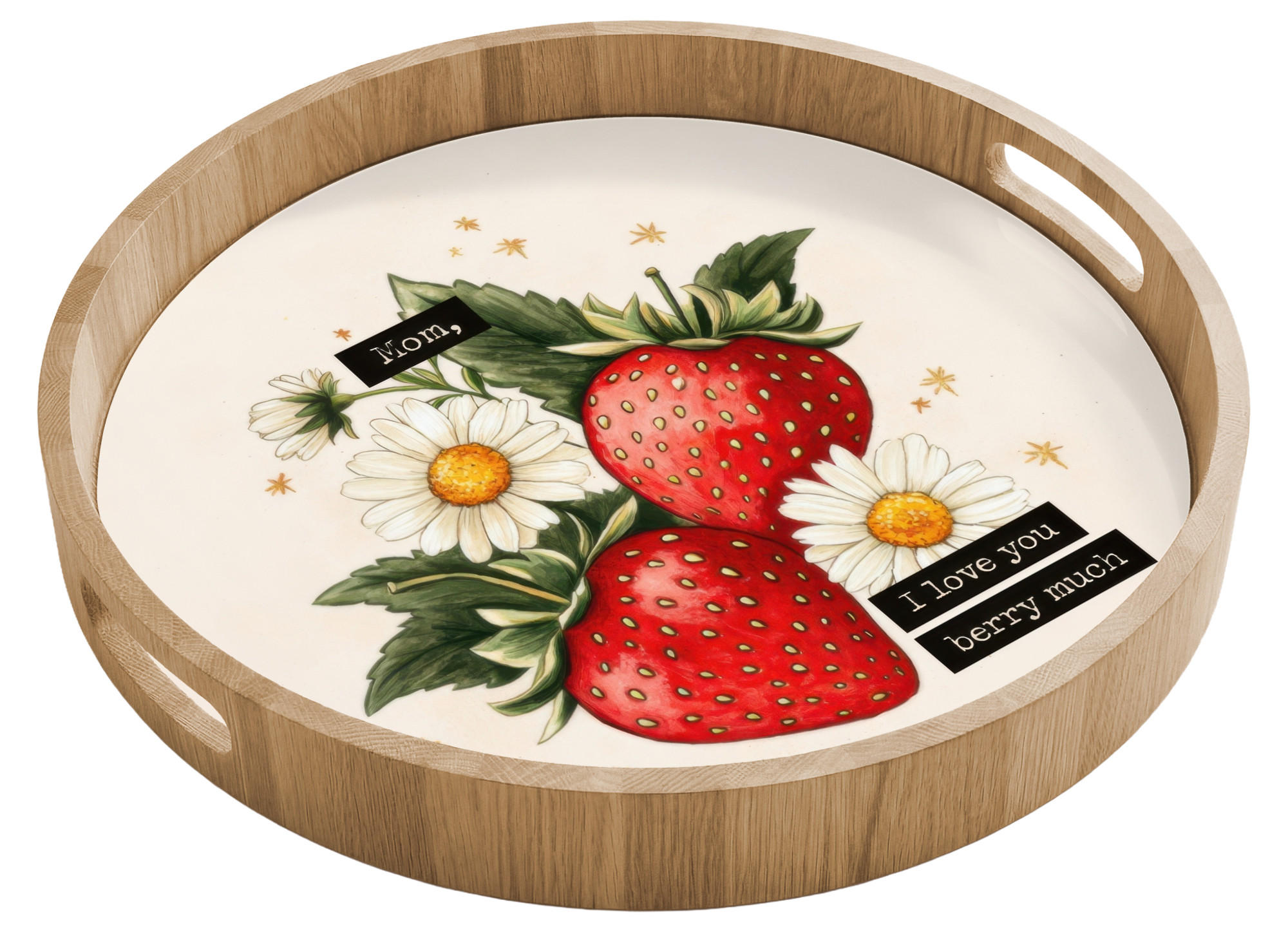 TABLETT Erdbeeren - Gänseblümchen - Zitat - Sterne 40x40 cm - Multicolor, Holz (40/5/5cm) - OnlyWow
