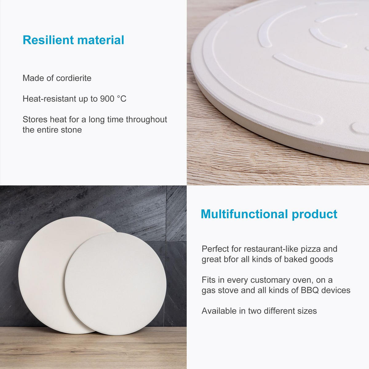 PIZZASTEIN für Grill und Backofen - Beige, Keramik (33/33/1.5cm) - Intirilife
