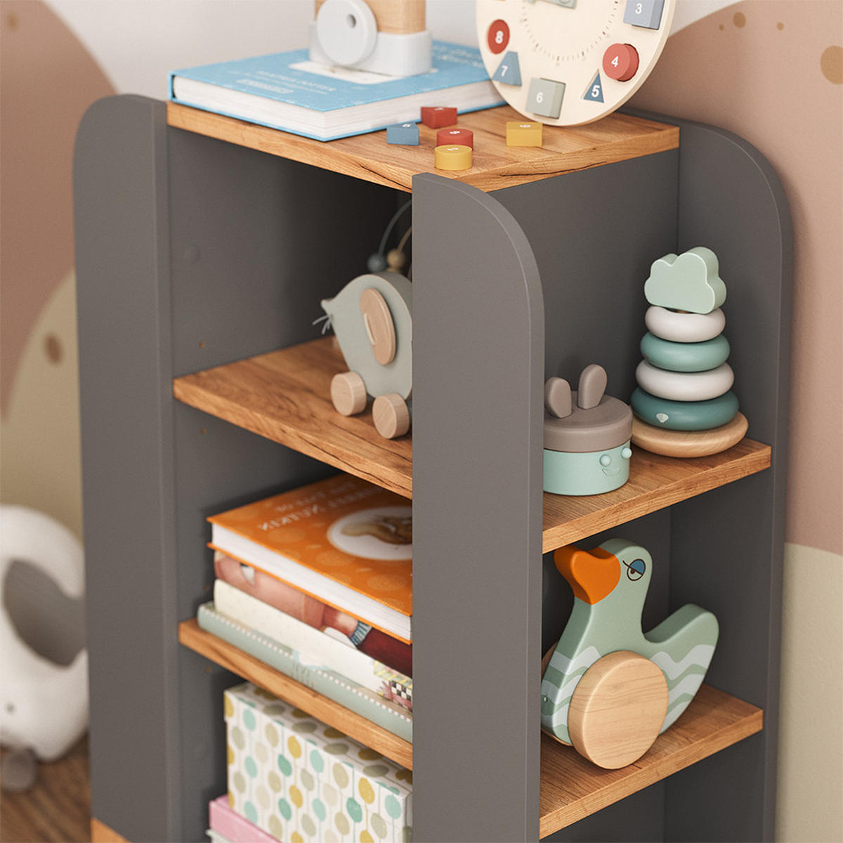 KINDERREGAL Malia Grau 60 x 88 cm mit 9 fächern - Hellgrau/Grau, Holzwerkstoff (60/88/30cm) - VitaliSpa