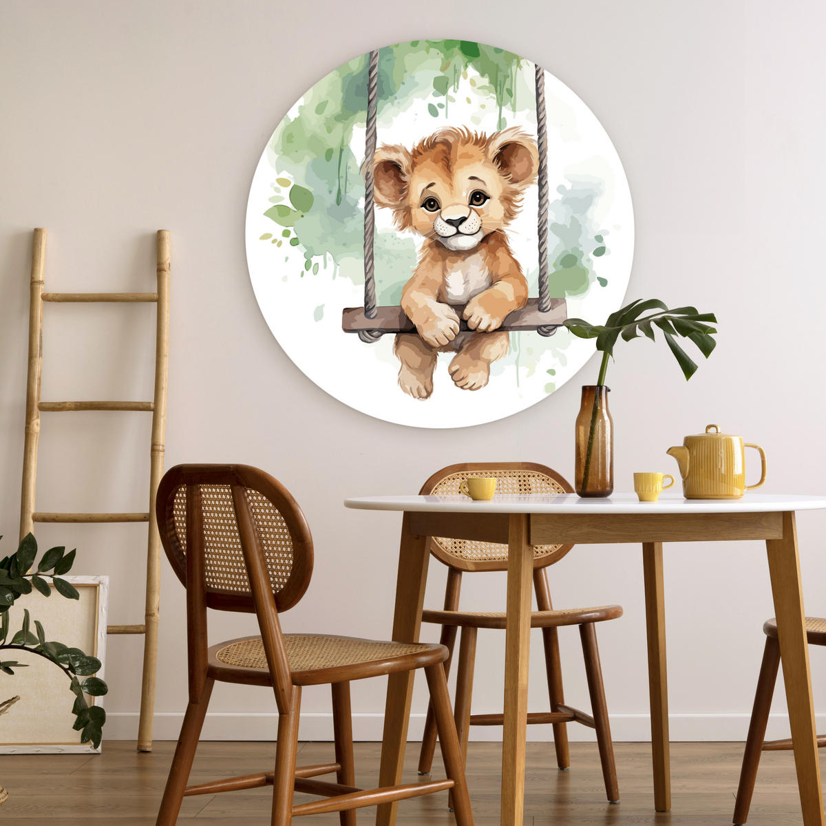 WANDBILD Löwe - Tier - Kinder - Dschungel 90x90 cm - Hellbraun, Kunststoff (90/90cm) - MuchoWow