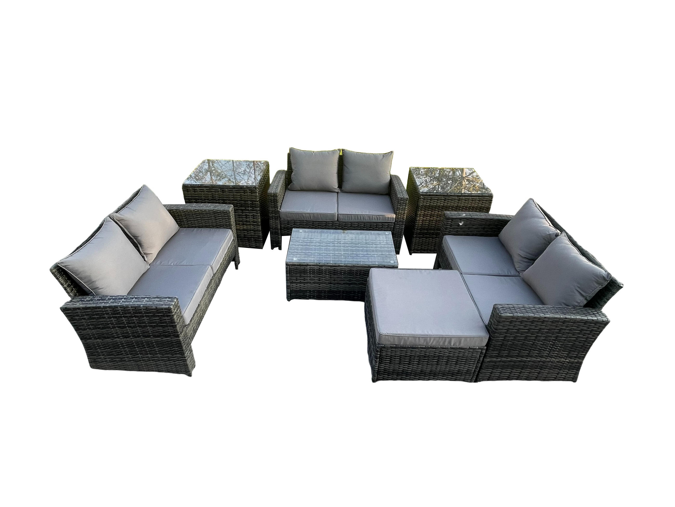 GARTENSOFA Hohe Rückenlehne Polyrattan Dunkelgrau 7-Sitzer - Dunkelgrau, Metall - Fimous