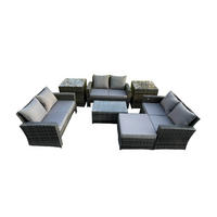 GARTENSOFA Hohe Rückenlehne Polyrattan Dunkelgrau 7-Sitzer - Dunkelgrau, Metall - Fimous
