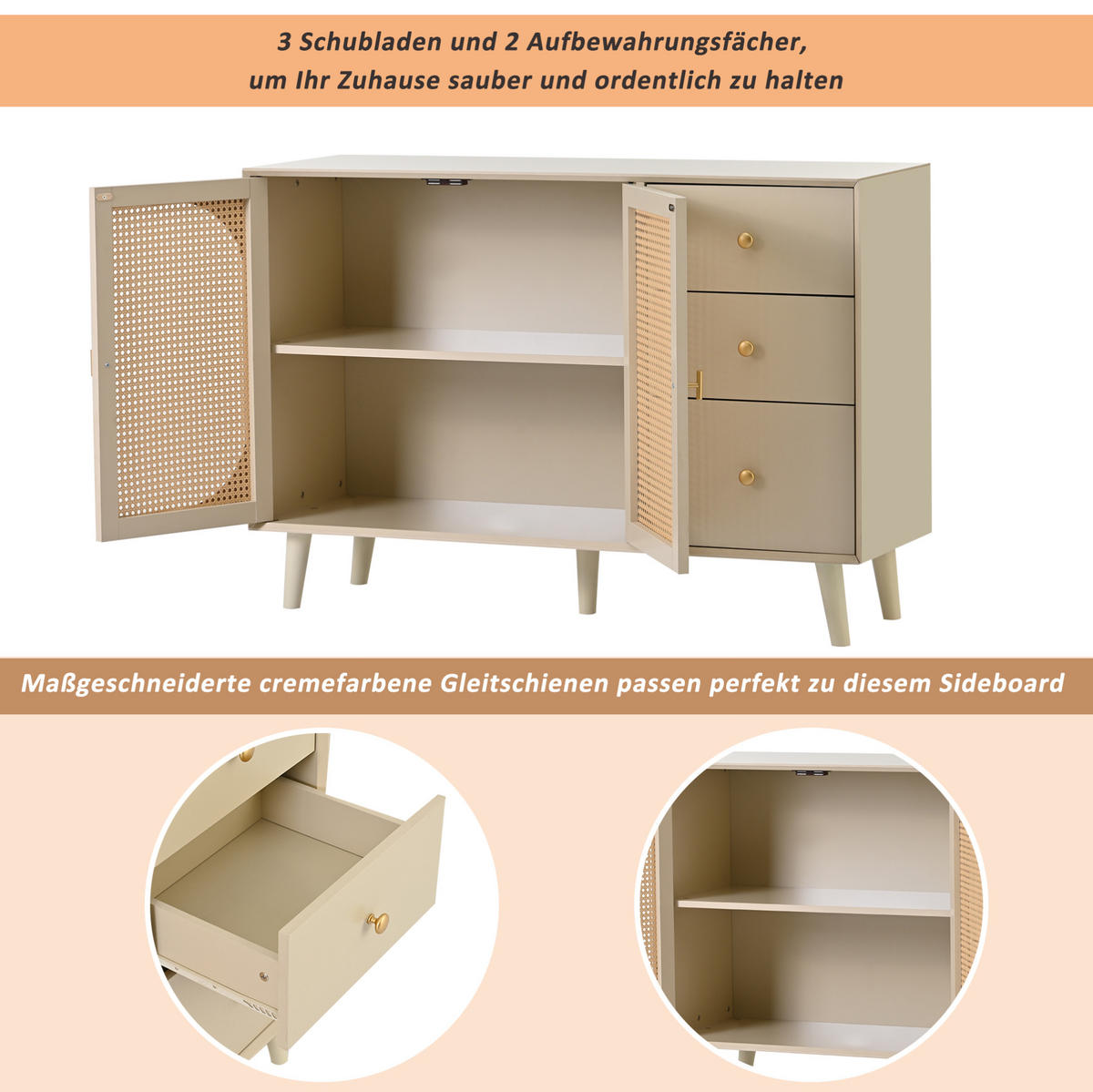 SIDEBOARD 120/82.5/40 cm Offwhite aus Spanplatte mit 2 Türen und 3 Schubladen - Weiß, Holzwerkstoff (40/82.5/120cm) - OKMYHOME