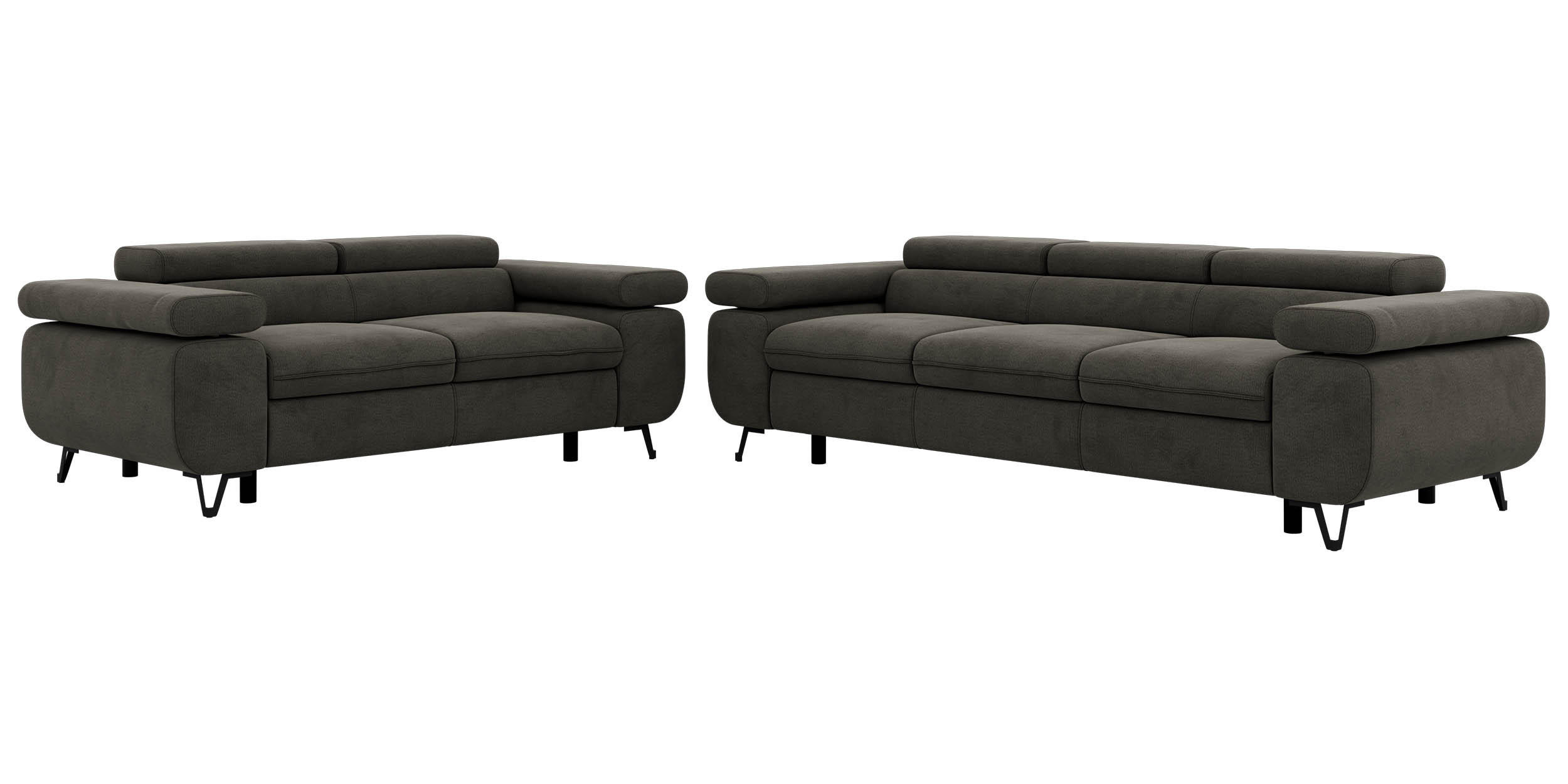 SEDACÍ SOUPRAVA PETER 2+3 - Tmavě šedá Samet - černá/tmavě šedá, kov/textil (262/76/99cm) - MKS